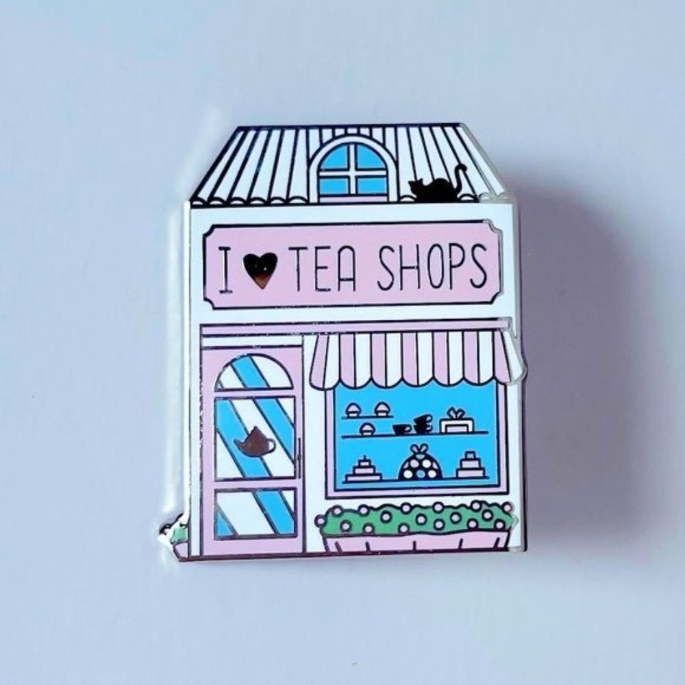 Tea Shop pin enamel cat desert pie teapot teacup